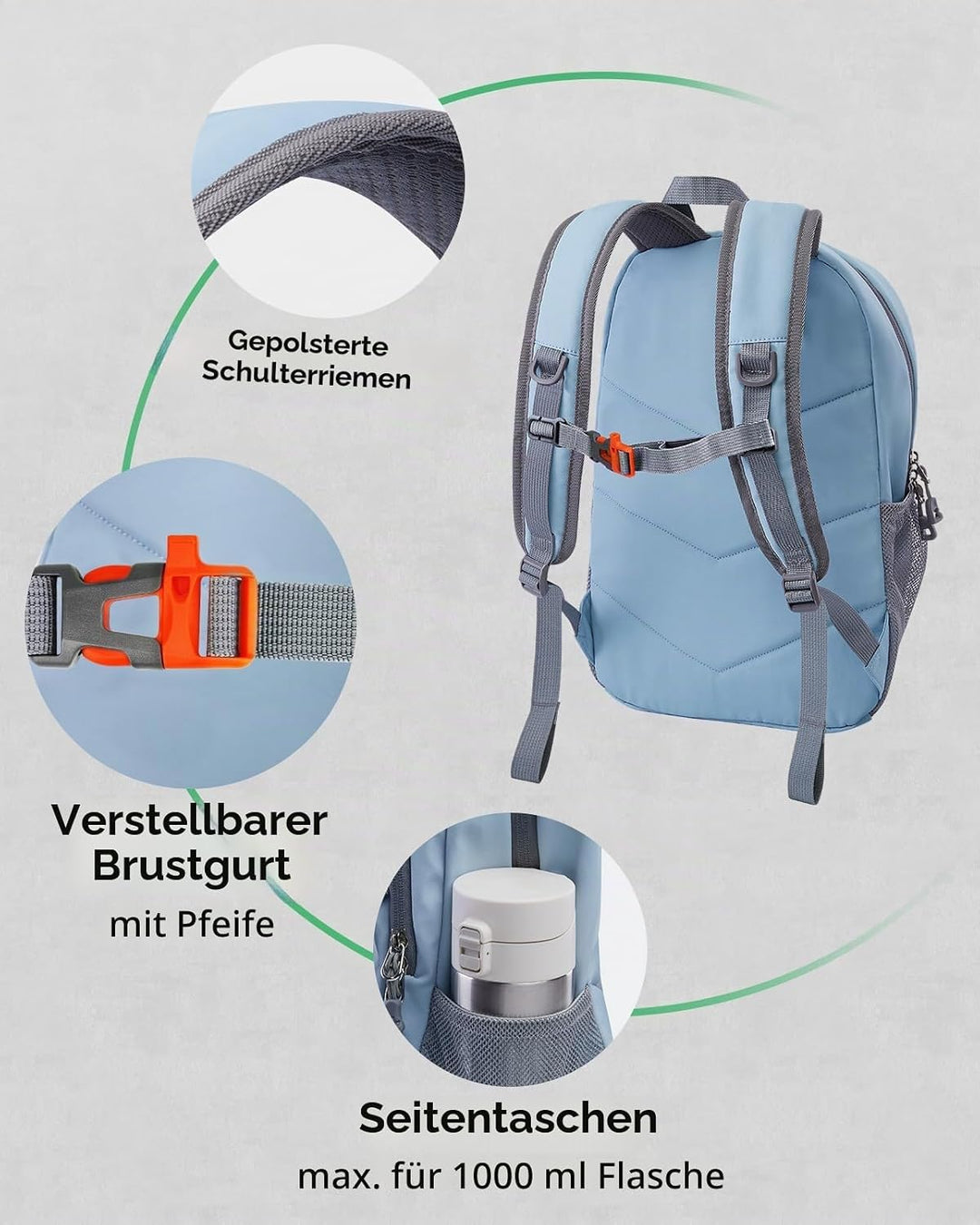 WATERFLY Kleiner Rucksack 12L Wanderrucksack: Mini Backpack Tagesrucksack Hellblau, Hellblau