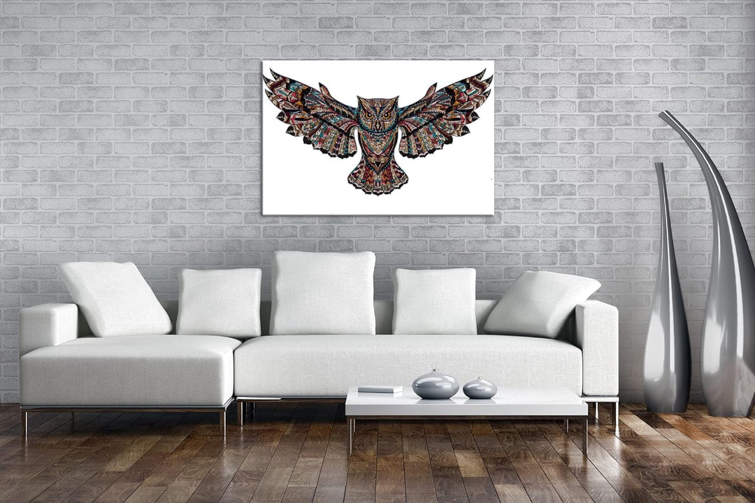 deyoli Mosaik Eule Format: 60x40 als Leinwandbild, Motiv fertig gerahmt auf Echtholzrahmen, Hochwert