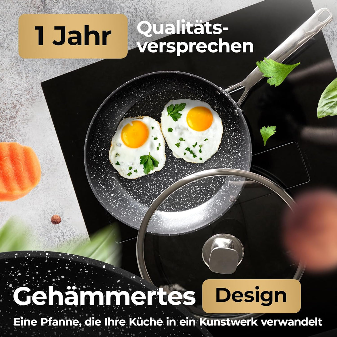 Pfanne Induktion [mit Deckel] Bratpfanne 24cm Antihaftbeschichtet ꟾ Kratzfest Pan ꟾ PFOA FREI &amp; Pfan