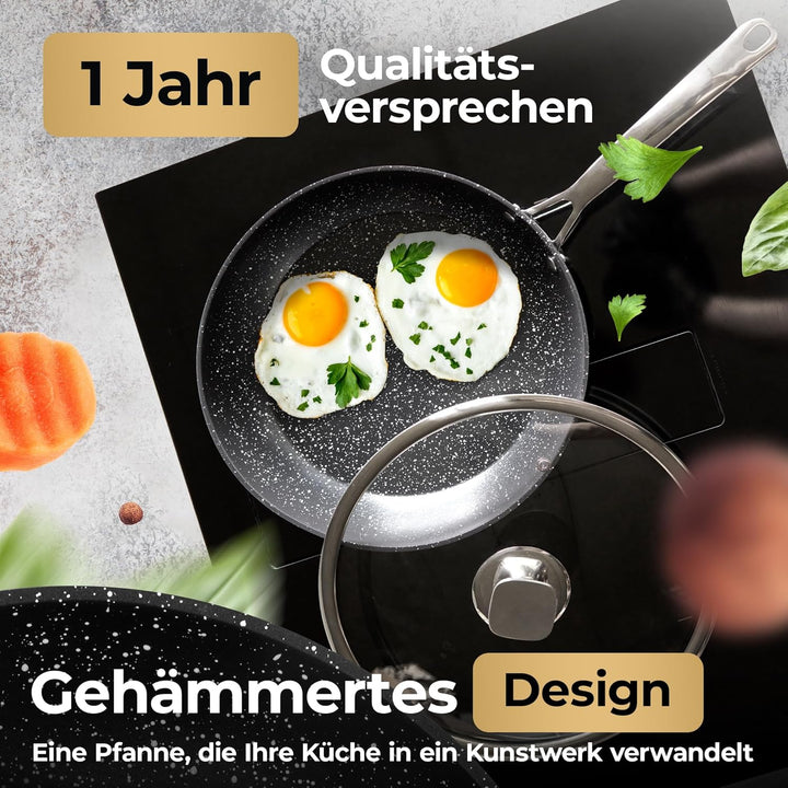 Pfanne Induktion [mit Deckel] Bratpfanne 24cm Antihaftbeschichtet ꟾ Kratzfest Pan ꟾ PFOA FREI &amp; Pfan