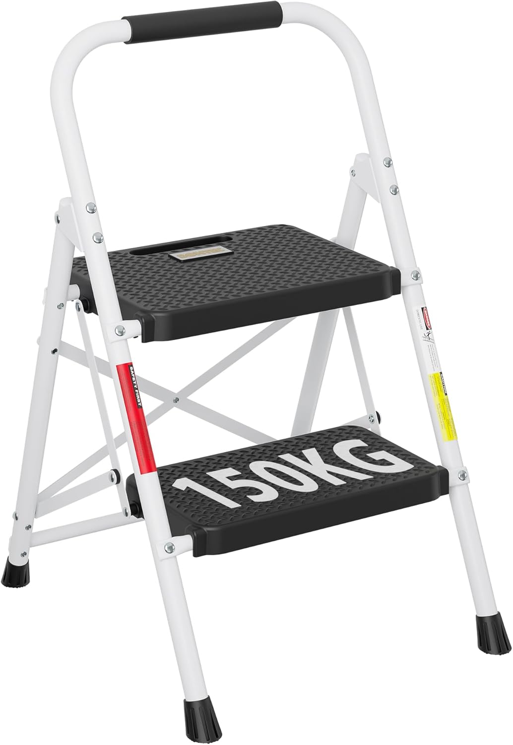 BONTEC Trittleiter 2 Stufen Klappbar, 272kg/600lbs Kapazität mit Breiten Anti-Rutsch-Pedalen, Faltba