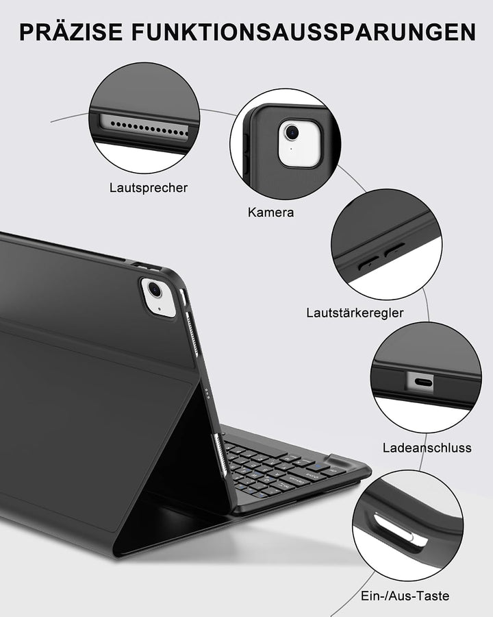 Hülle mit Tastatur für iPad Air 13" (2026 M4/2025 M3/2024 M2) & Pro 12.9" (2018-2022), Deutsches QWE