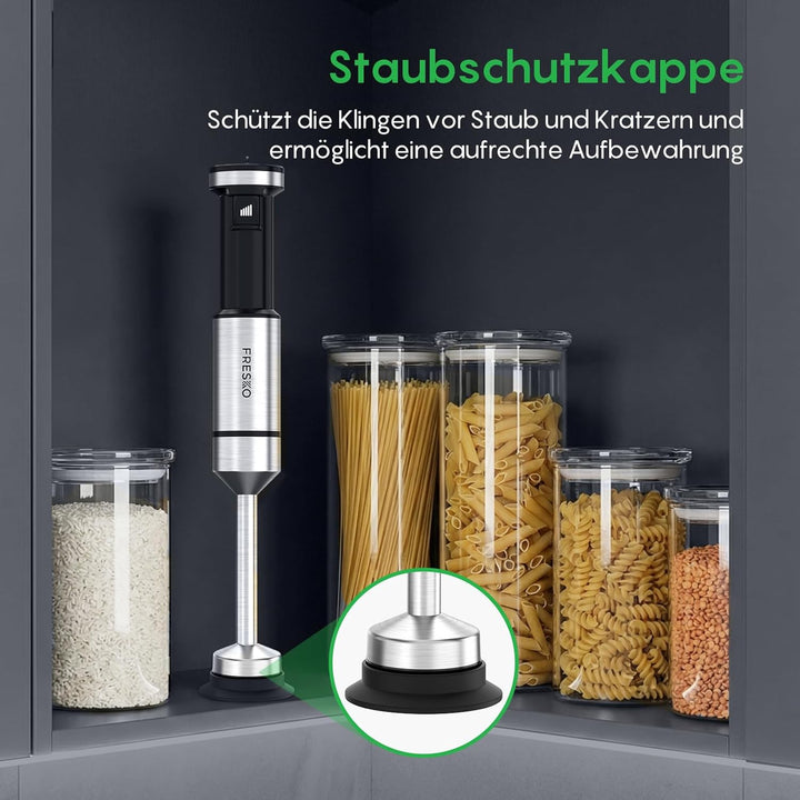 FRESKO Stabmixer 1000W, Pürierstab Edelstahl mit Schutzhülle für Kochgeschirr, Stufenlos Geschwindig