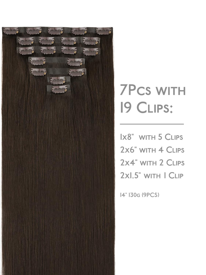 WENNALIFE Nahtlose Clip In Extensions Echthaar, 35cm 9pcs 130g Helles Dunkel Braun Echthaar Extensio