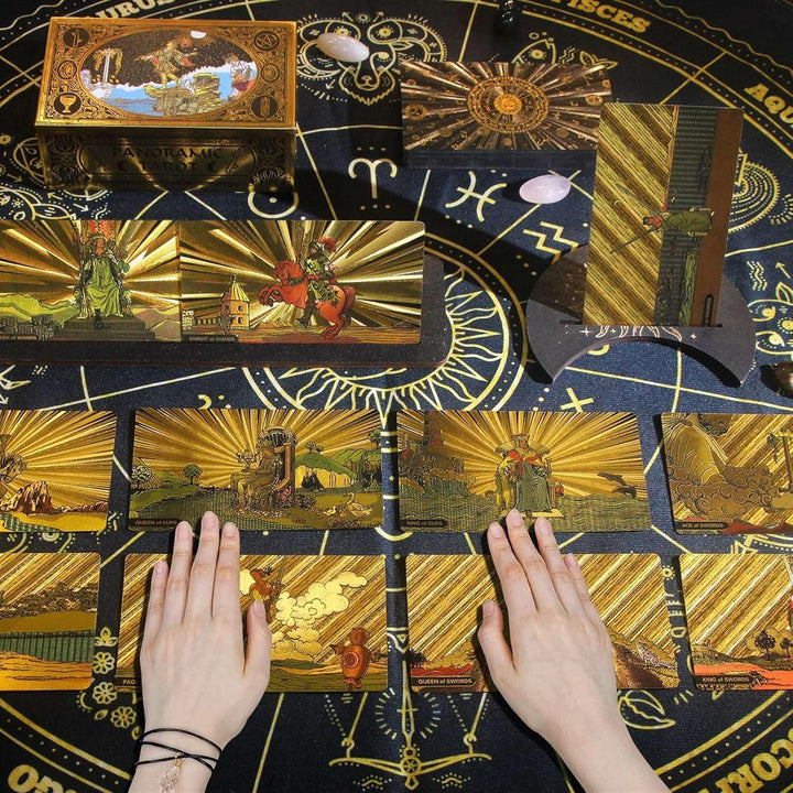 GIBZ Vintage Original Design Tarot Karten, 78 Stück Schwarz Goldfolie Tarot Deck Set, mit Guide Buch