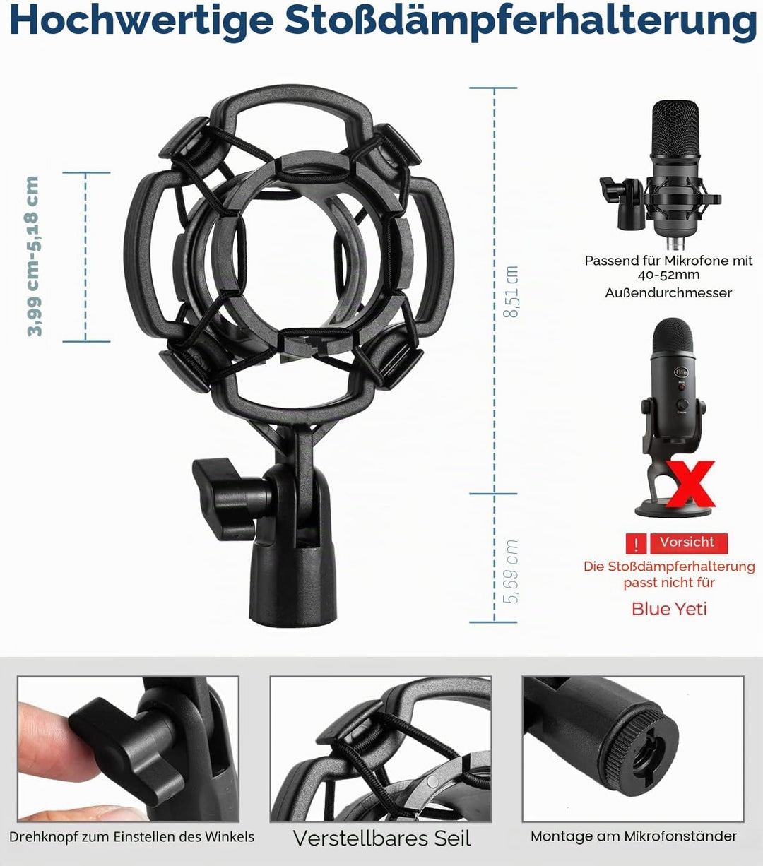 BILIONE Verbesserter Desktop-Mikrofonständer, verstellbarer Mikrofonständer mit Pop-Filter, Stosshal