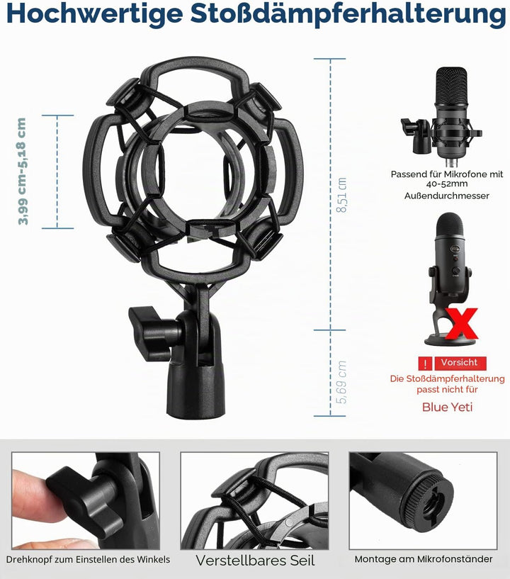 BILIONE Verbesserter Desktop-Mikrofonständer, verstellbarer Mikrofonständer mit Pop-Filter, Stosshal
