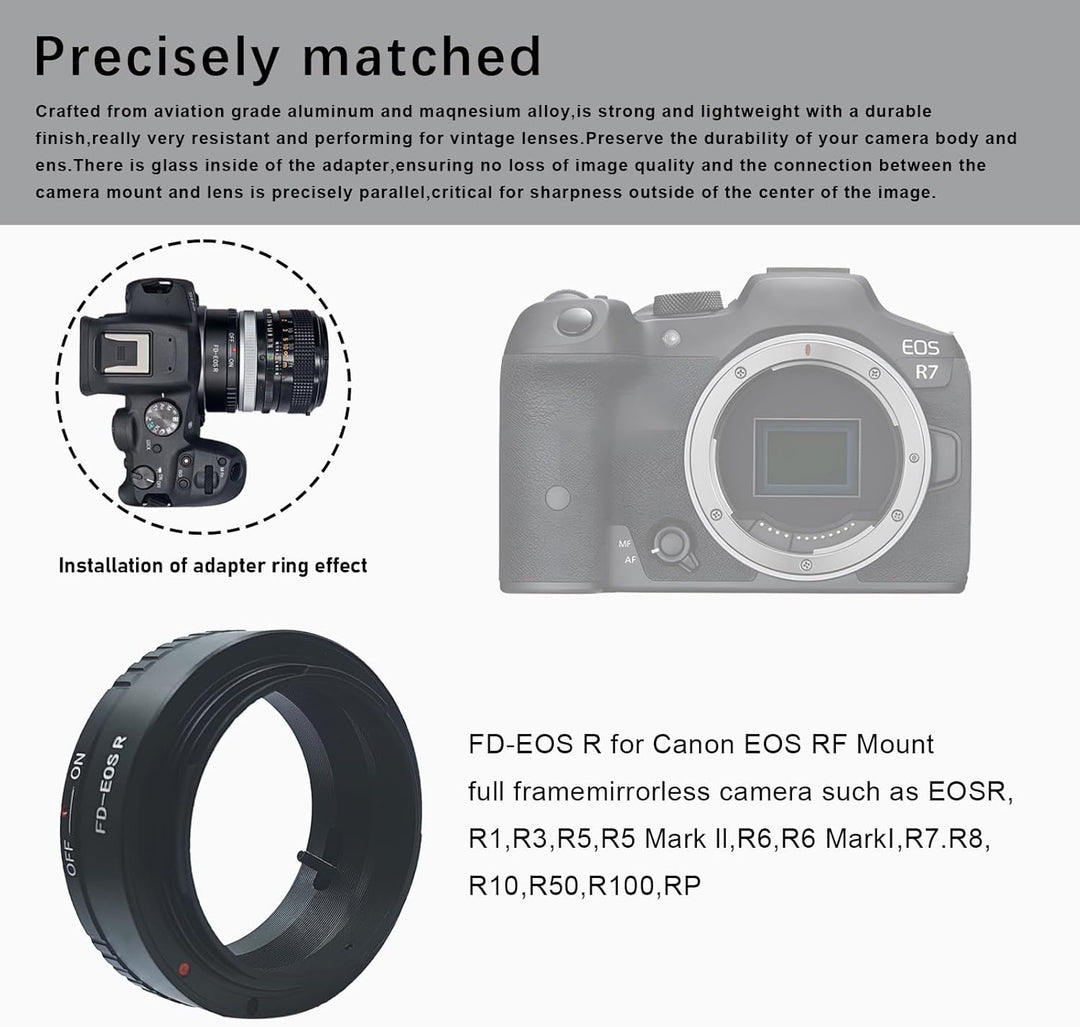 FD-EOS R Objektivadapter Adapterring auf für Canon FD/FL Objektiv Kompatibel für EOS R-Mount Kamera