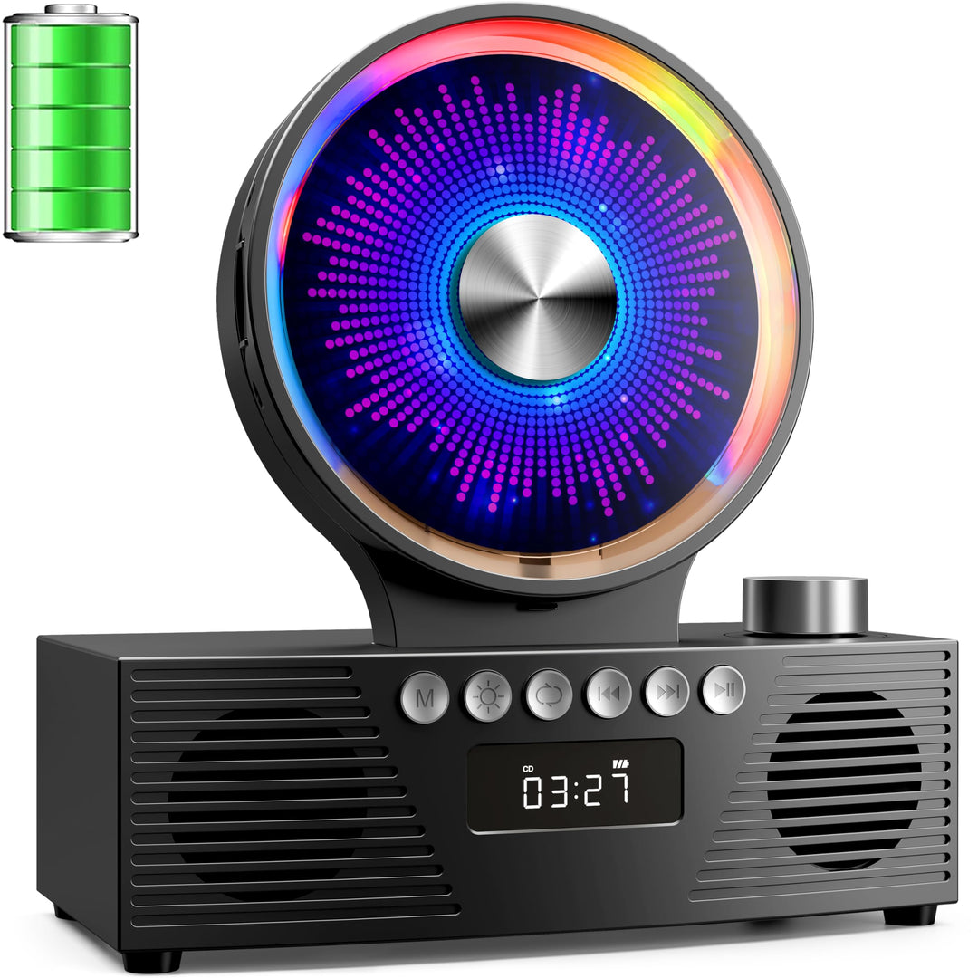 ROADOM CD Player Bluetooth 5.3 mit Dual Lautsprecher, 4000mAh Tragbar Wiederaufladbar, 6-in-1 Wieder