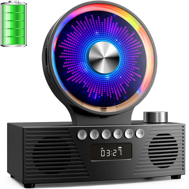 ROADOM CD Player Bluetooth 5.3 mit Dual Lautsprecher, 4000mAh Tragbar Wiederaufladbar, 6-in-1 Wieder