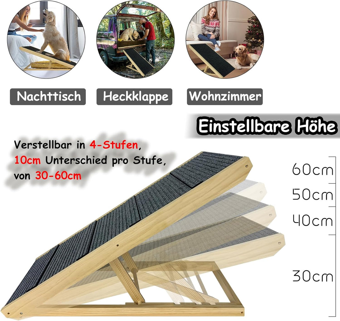 NAIZY Hunderampe 60cm Katzenrampe Klappbar Rampe Hund Höhenverstellbar Haustierrampe Einstellbar Hun