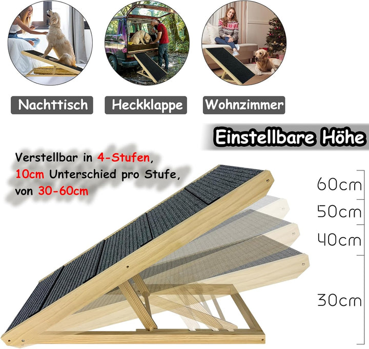 NAIZY Hunderampe 60cm Katzenrampe Klappbar Rampe Hund Höhenverstellbar Haustierrampe Einstellbar Hun