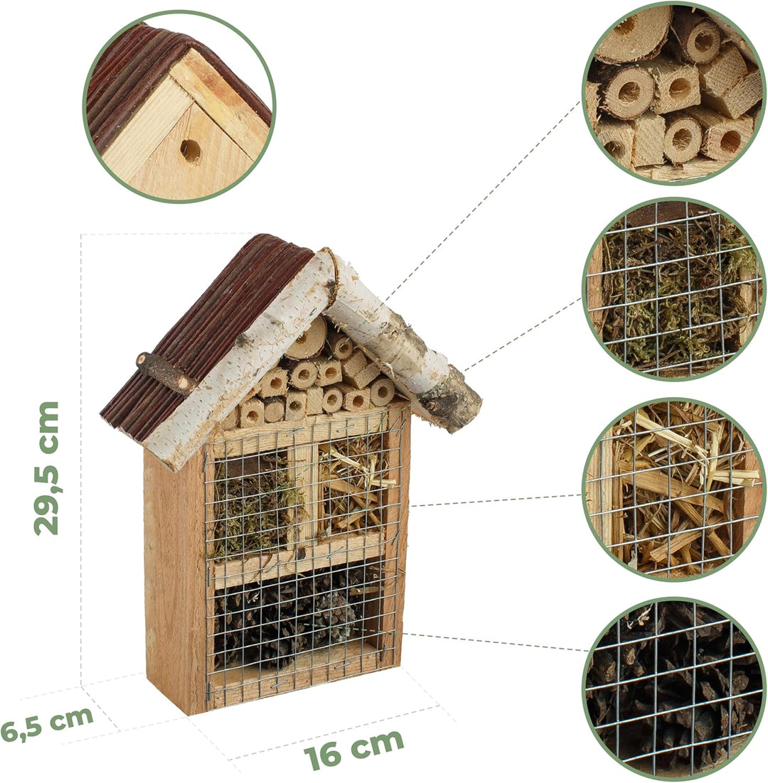 BOGATECO Bienenhotel Insektenhotel - unbehandelt, Bienenhaus aus Massiv-Holz für Bienen, Marienkäfer