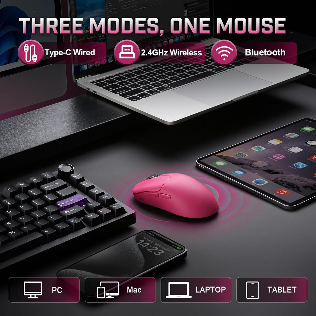 YUNZII M1 Kabellose Gaming-Maus, BT/2.4G Wireless/Wired Ultralight Mouse, PAW3311-Sensor 10000 DPI,