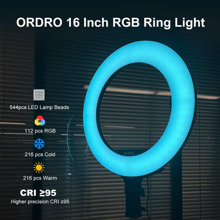 ORDRO Ringlicht mit Stativ, 16 Zoll Selfie Ringlicht mit 74 Zoll Stativ Ständer Bluetooth-App zur Un