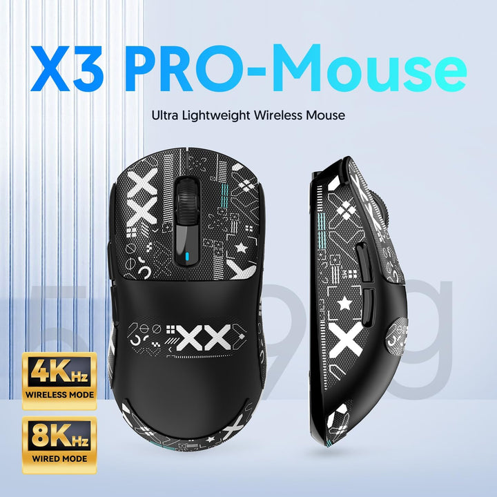 ATTACK SHARK X3 Pro 4K/8K Hz Maus, 49 g SUPERLEICHT, PixArt PAW3395 Gaming-Sensor, BT/2,4G kabellose