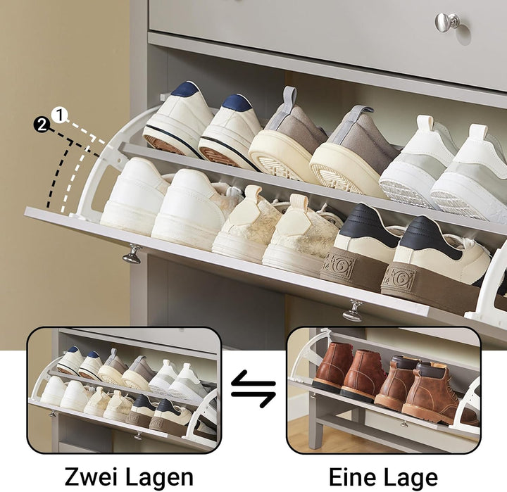 SoBuy Schuhschrank Schmal Schuhkipper Schuhkommode Schmal mit 2 Klappen & Schublade – Platz für 12 P
