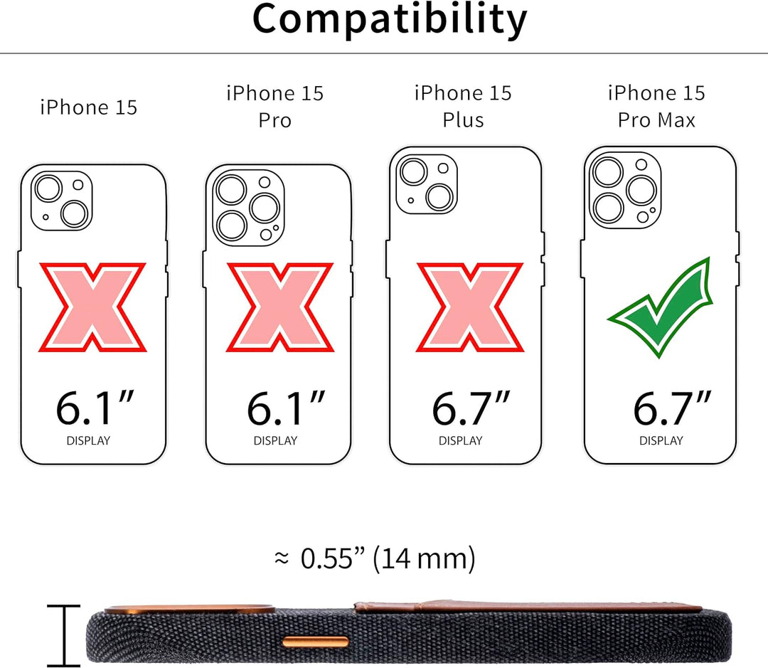 Dockem Stoff Kartenhülle für iPhone 15 Pro Max mit Integrierter Metallplatte zur Magnetischen Befest