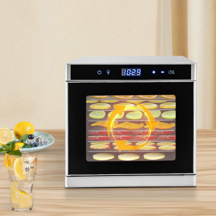 Dörrautomat Edelstahl Dörrgerät mit Timer, 8 Tabletts und Lebensmittelklammer Dörrapparat 700W 35-75