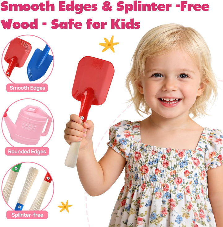 CUTE STONE Kinder-Gartenwerkzeugset, rosa Schubkarre, Gartenspielzeug | mit Giesskanne, Handschuhen,