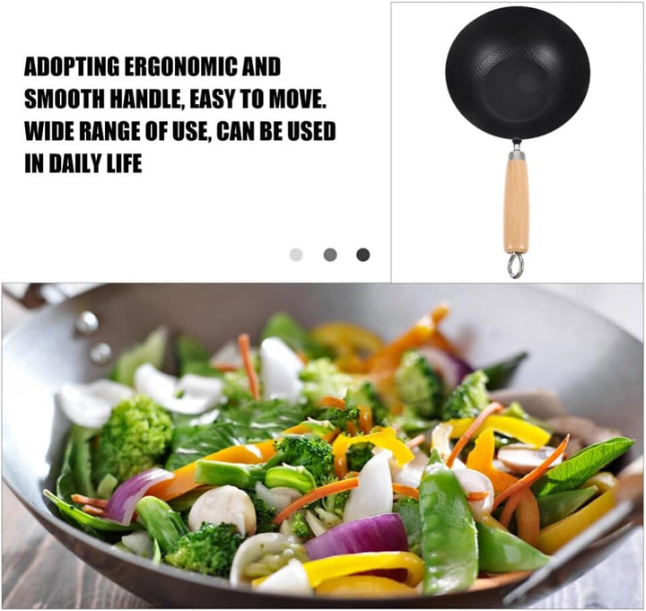 HOLIDYOYO Gusseisen-Wok Wok-Pfanne Aus Karbonstahl Wok-Pfanne Chinesischer Wok 24 Cm Tiefe Bratpfann