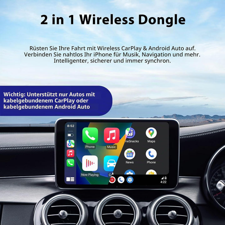 Sunweyer S21 Wireless CarPlay und Android Auto Adapter, 2 in 1 Auto Konnektivität Dongle, Plug & Pla