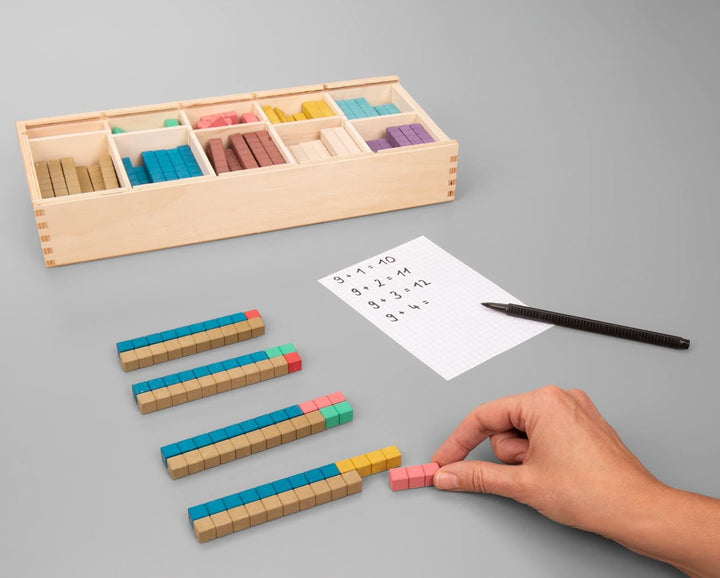 Montessori-Material Zahlenraum bis 100 inkl. Rechenstäbchen u. 100 Aufgabenkarten mit Selbstkotrolle