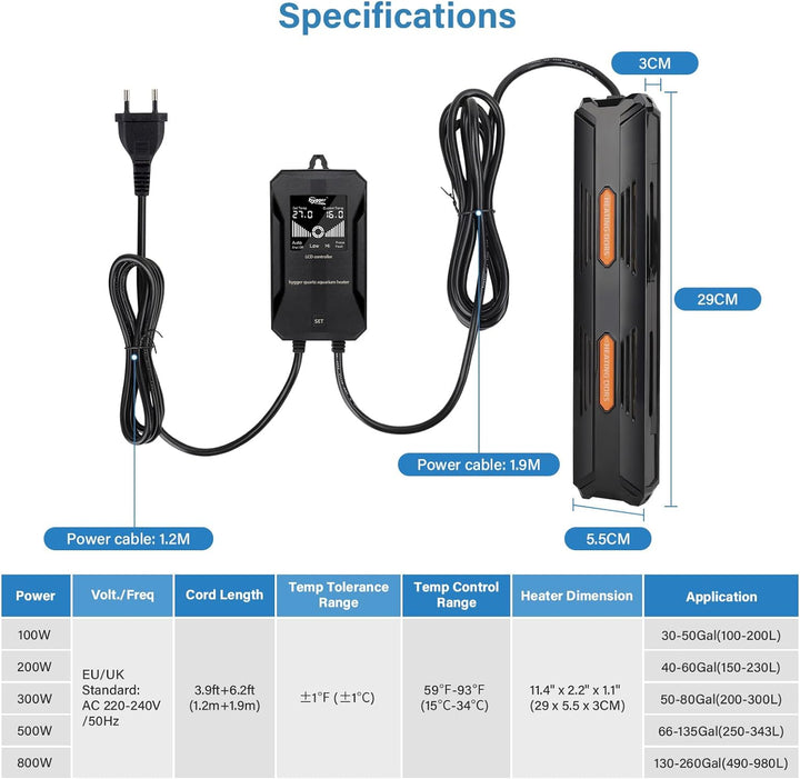 hygger Aquarium Heizung, 100W Temperatur Einstellbare Heizung für Aquarien, Aquarium Heizstab mit Ex