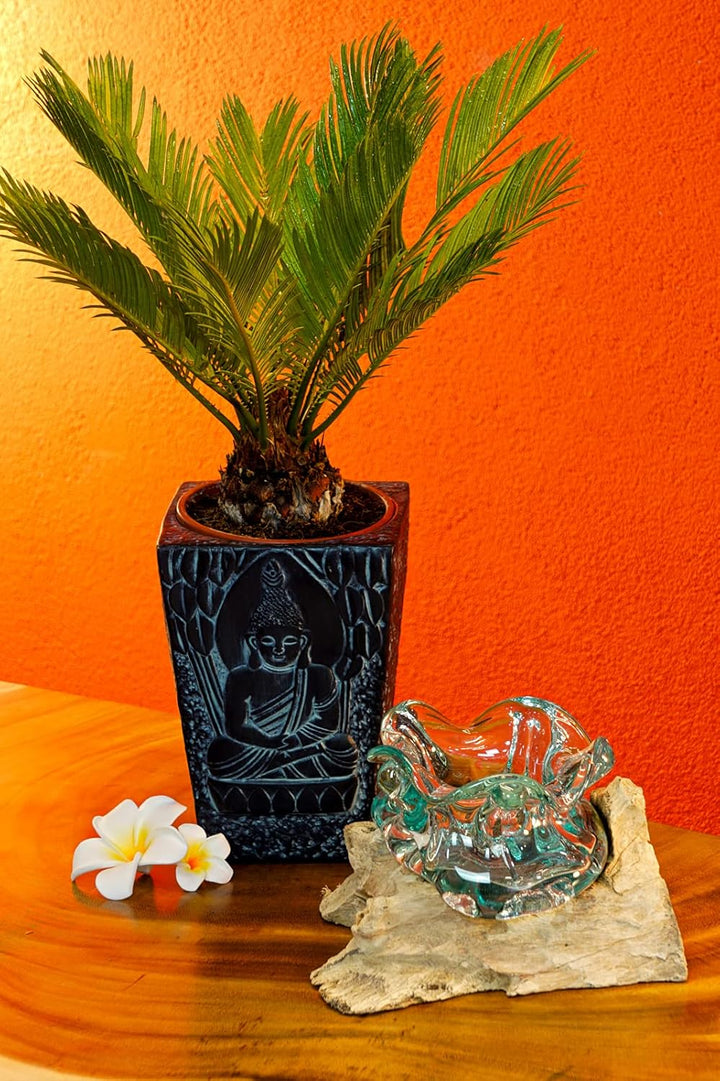Kinaree Geschmolzenes Glas auf Wurzelholz - Glasschale auf Wurzel - Teak Holz mit Glasvase oder Scha