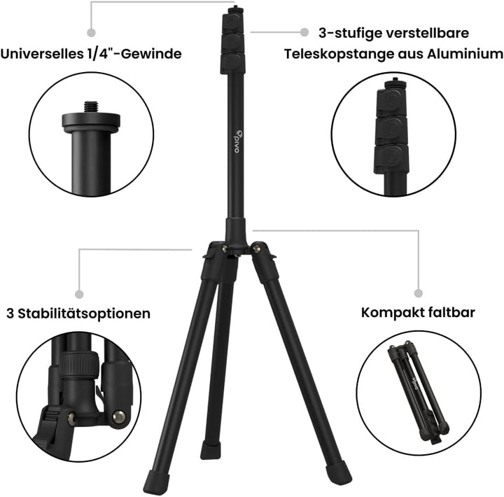 Pivo Stativ für Smartphone, Kamera, Flexibel, 160 cm mit universellem 1/4-Zoll-Gewinde und 3 Höhen f