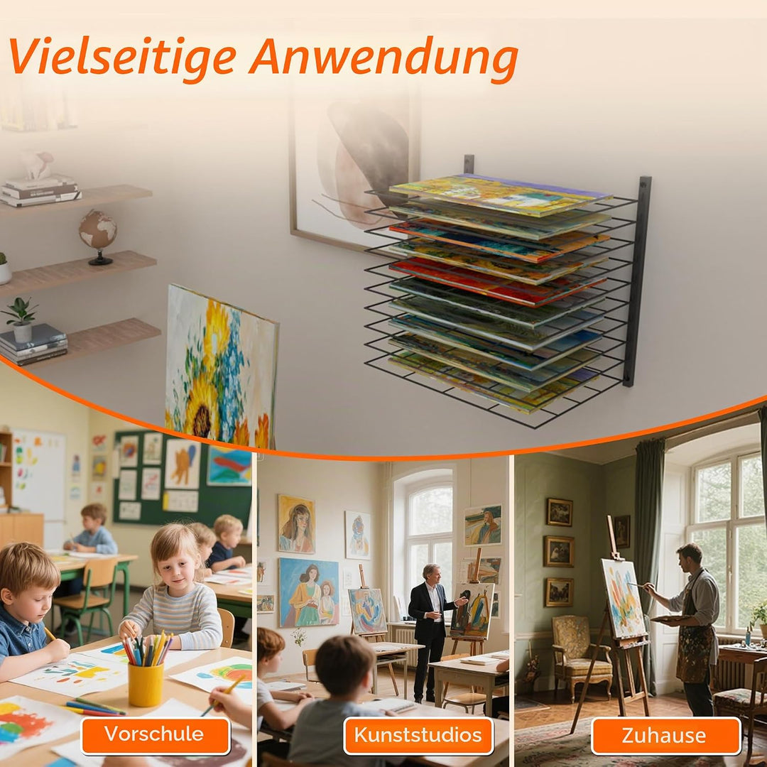 Kunst-Trockenständer, 10 verstellbare Ablagen, passend für alle Wände, Kunsttrockengestell für Klass