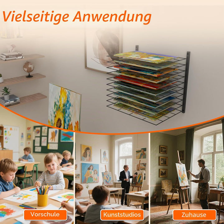 Kunst-Trockenständer, 10 verstellbare Ablagen, passend für alle Wände, Kunsttrockengestell für Klass
