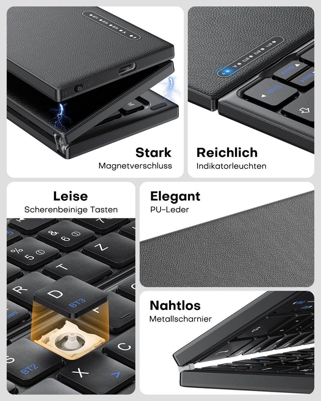 OMOTON Faltbare Bluetooth Tastatur mit Touchpad, Tragbare Kabellose Tastatur Mini Reise für iOS Andr