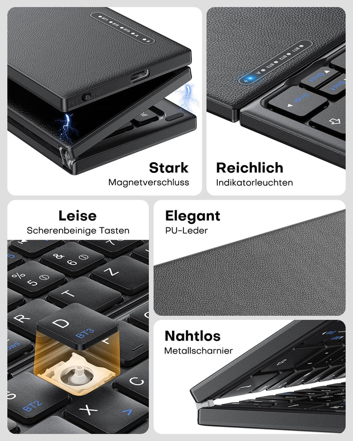 OMOTON Faltbare Bluetooth Tastatur mit Touchpad, Tragbare Kabellose Tastatur Mini Reise für iOS Andr