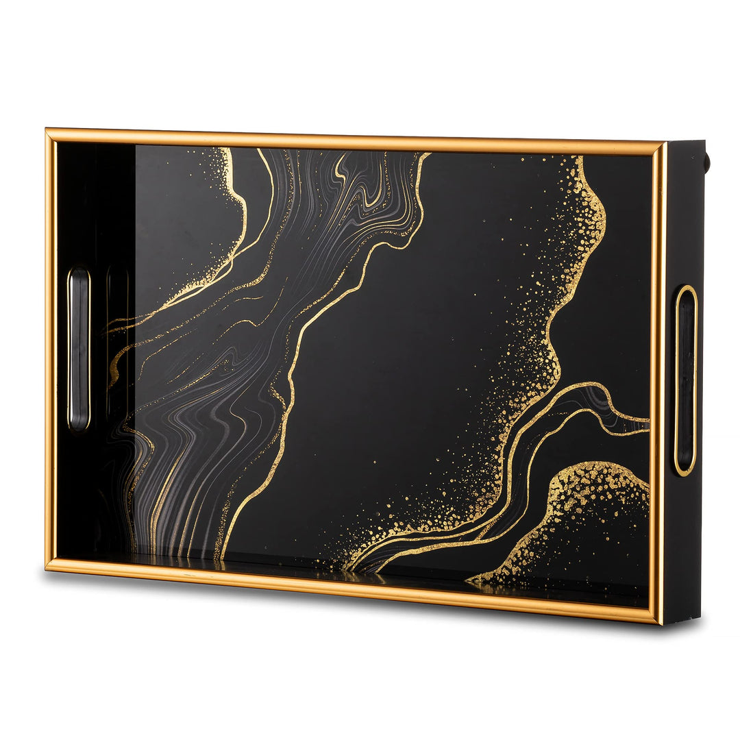 Hanobe Deko Tablett Kaffeetablett Serviertablett: Schwarzes dekoratives Gold Couchtisch Tabletts Dek