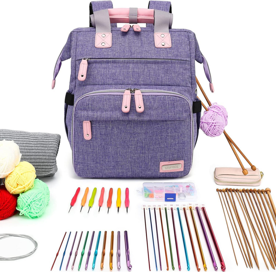 Stricktasche, Rucksack, Garnaufbewahrung, Organizer, Reise-Häkeltasche mit USB-Ladeanschluss, grosse