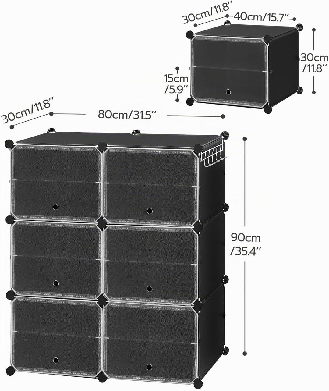 HOOBRO Schuhregal mit 6 Fächern, Schuhschrank, für 24 Paar Schuhe, 40 x 30 x 30 cm pro Fach, schmal,