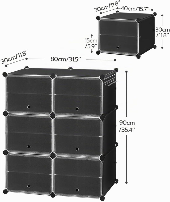 HOOBRO Schuhregal mit 6 Fächern, Schuhschrank, für 24 Paar Schuhe, 40 x 30 x 30 cm pro Fach, schmal,