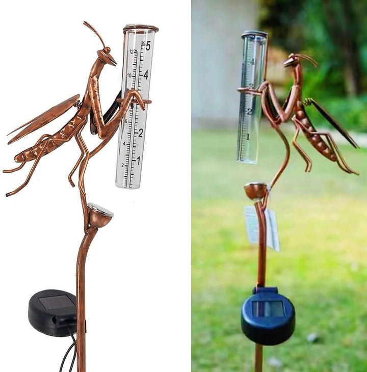 Solarbetriebener Regenmesser – Gartenstecker – Statue, Dekoration, leuchtet im Dunkeln, Metall, Hofk