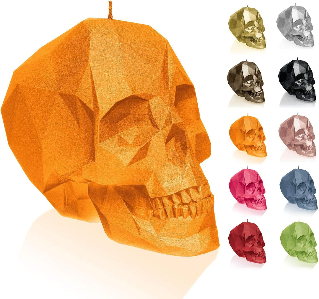 Candellana Kerze Kleiner Schädel Low Poly | Höhe: 7,5 cm | Orange | Totenkopf | Handgemacht in der E