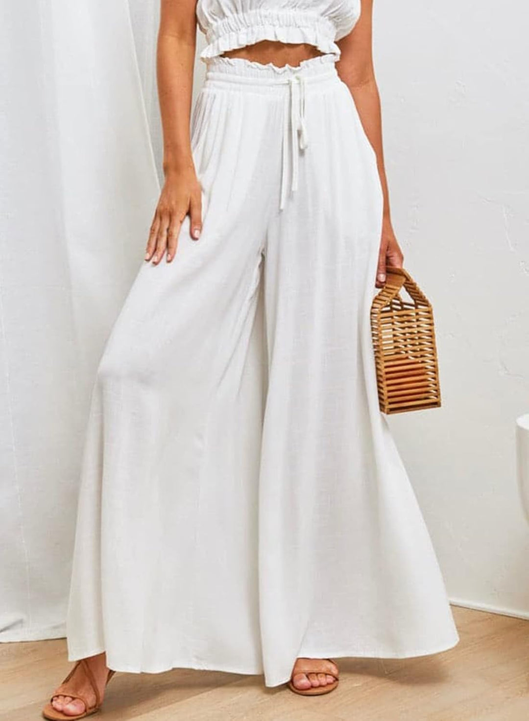 Dokotoo Sommerhose Damen Leicht Palazzo Hose Elegant Sommer High Waist Baggy Leinenhose Freizeithose