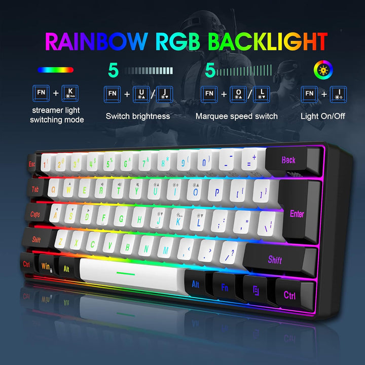 Snpurdiri 60% Prozent Tastatur Maus Set Kabellos, Wireless Gaming Combo, Enthalten 2.4G Small Mini 6
