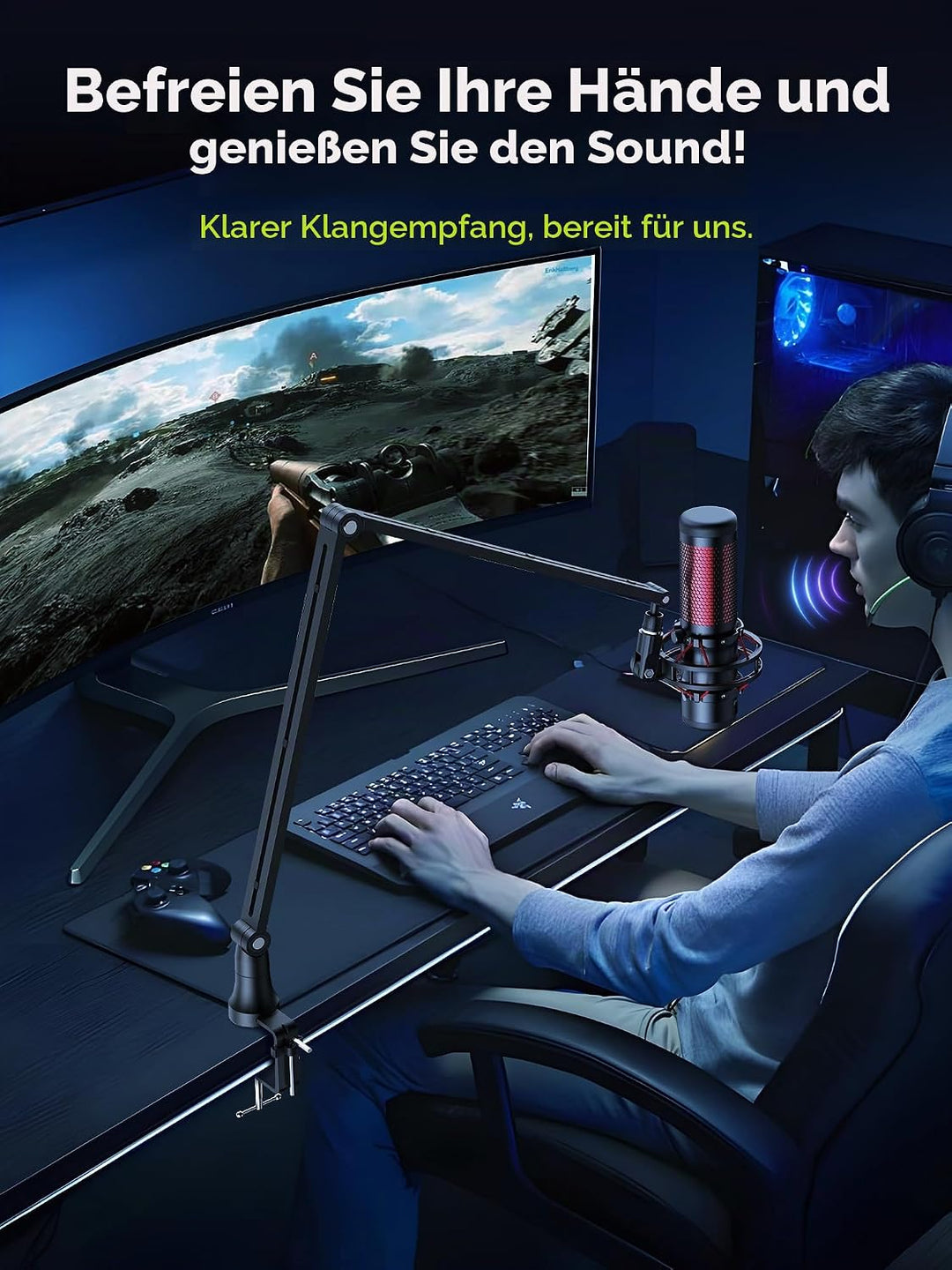 Mikrofonständer Boom Arm, 360° drehbarer Mikrofonständer mit Tischhalterung