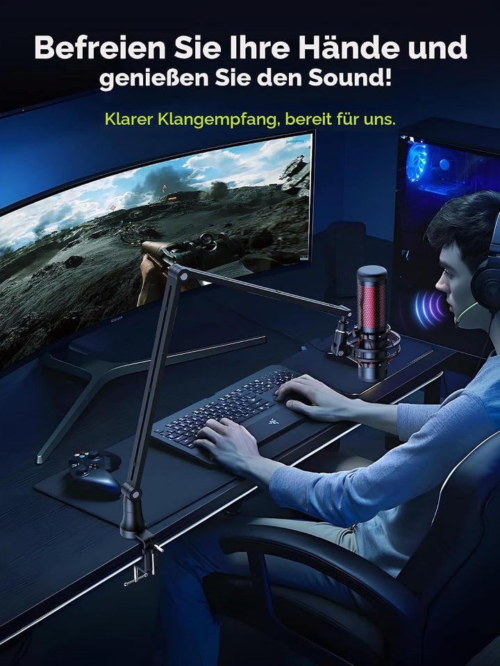 Mikrofonständer Boom Arm, 360° drehbarer Mikrofonständer mit Tischhalterung
