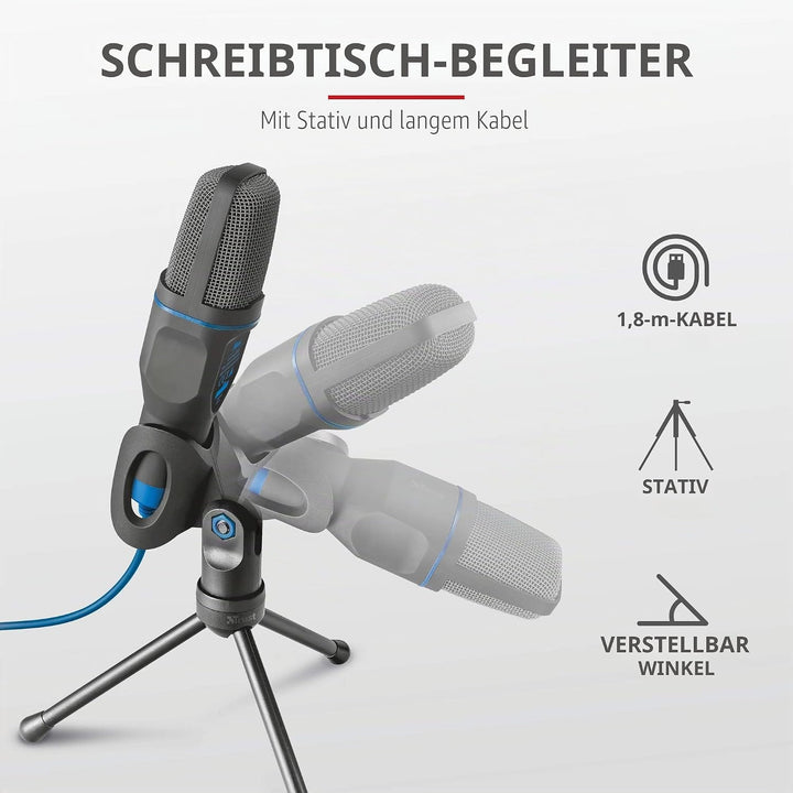 Trust Mico PC Mikrofon mit Kondensator und Stativ, Mit 3,5 mm und USB Anschluss, Plug and Play, Micr