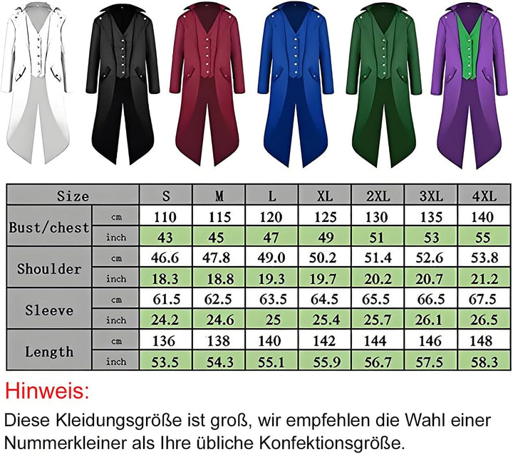 Halloween Mittelalter Viktorianische Jacke Kostüme für Männer, Steampunk Gothic Frack Mantel Uniform