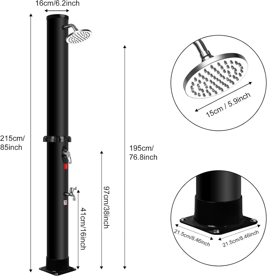 Gartendusche 40 Liter Solardusche Aussendusche mit Drehbarer Regenduschkopf und Wasserhahn, Pooldusc