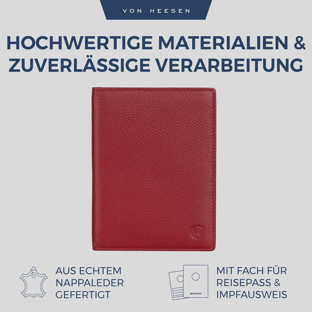 VON HEESEN® Reisepasshülle Leder Etui mit RFID-Schutz - Passhülle Passport Reisepass Mappe Hülle Org