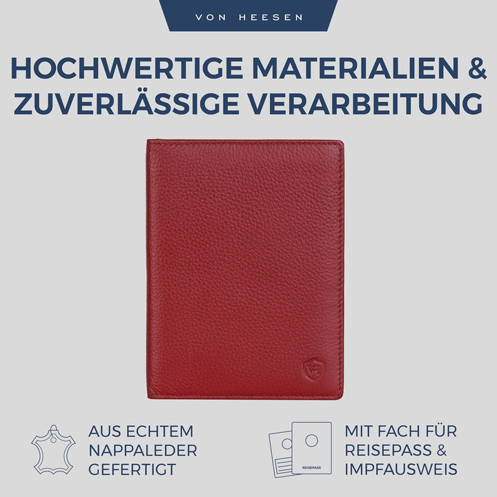 VON HEESEN® Reisepasshülle Leder Etui mit RFID-Schutz - Passhülle Passport Reisepass Mappe Hülle Org