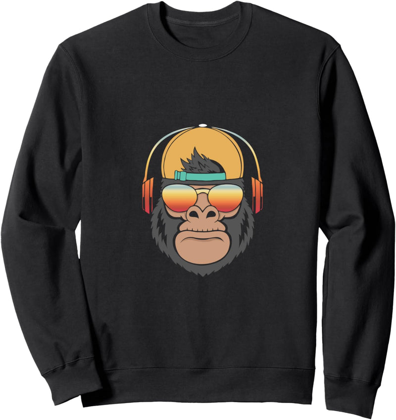 Affe Monkey mit DJ Kopfhörer und Sonnenbrille Sweatshirt